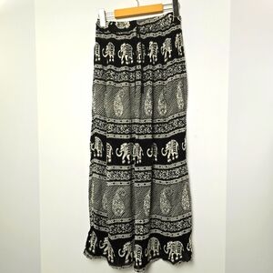 Indira Boho Safari Print Cottagecore Maxi Skirt With Elastic Waist